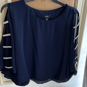 MSK Blue Asymmetrical 3/4 Sleeve Blouse